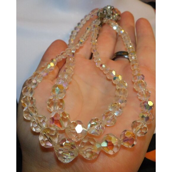 Vintage Aurora Borealis Crystal Beaded Double Strand Necklace - Picture 4 of 9
